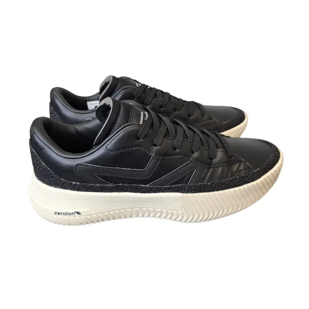 Brandblack Men’s 8.5 Black Leather Low Top Casual Streetwear Sneakers Shoes